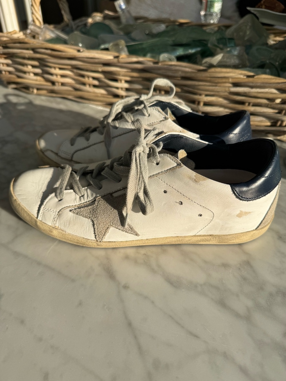 GOLDEN GOOSE Super-Star with Gray Suede Star & Navy Blue Heel Tab - Size 37 - Picture 3 of 7